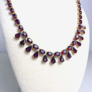 Vintage Avon SP Necklace Red Rhinestone Teardrop Dangle Gold Tone Estate Jewelry